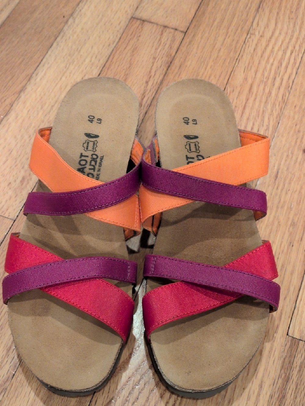 Naot Roxana Comfort Slide Sandals in Orange, Purple and Pink W9/EU40